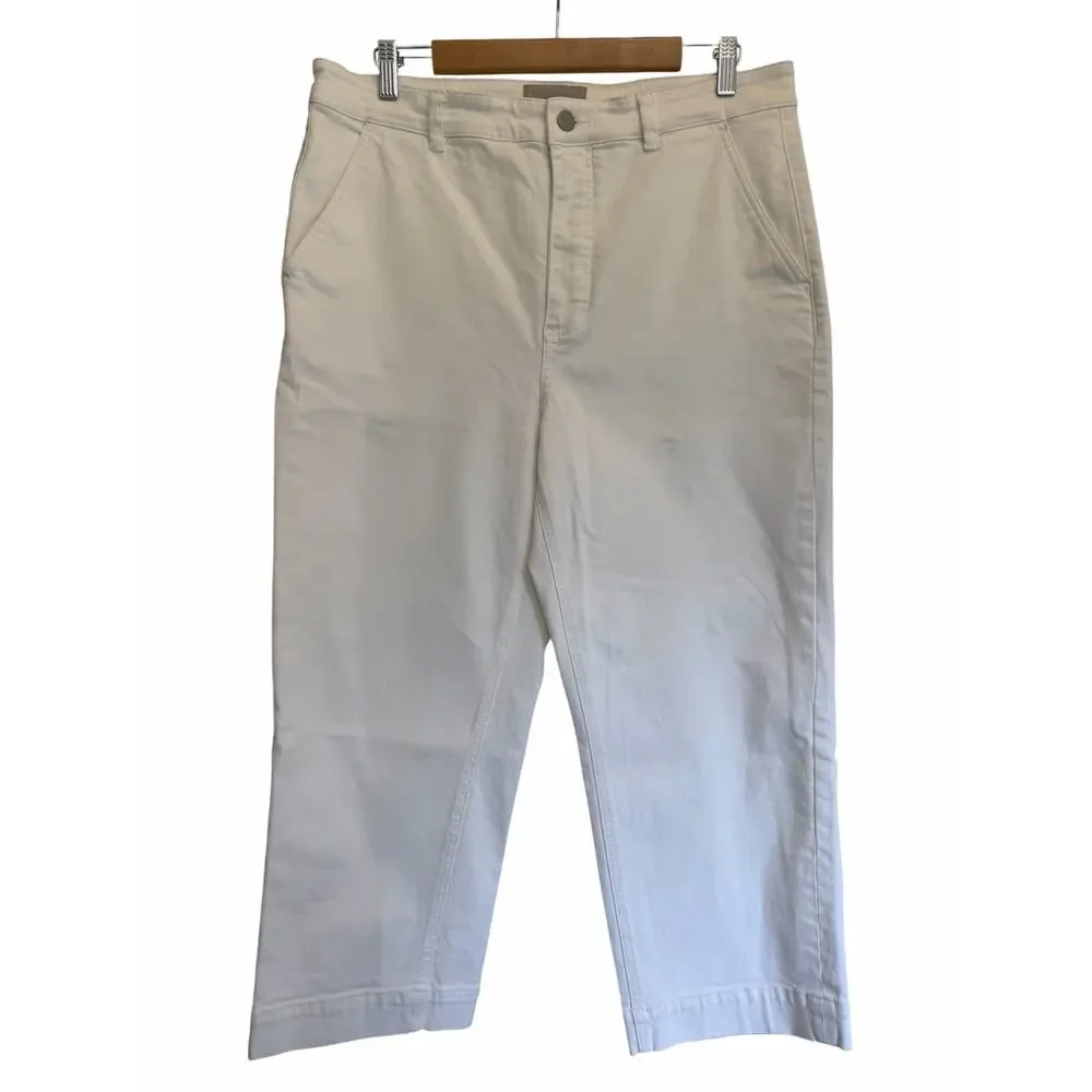Everlane Women’s Size 16 White High Rise Straight Leg Crop Pants Cotton Stretch